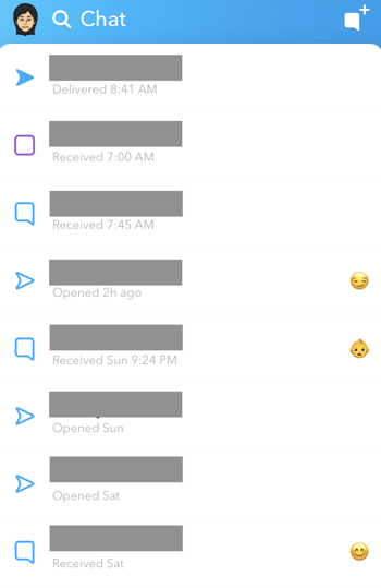 Snapchat Emojis向用户的朋友列表的右侧