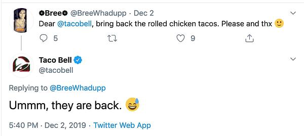 Taco Bell推文以有趣的讽刺的语气推文。