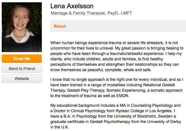 Lena Axelsson在工业网站上的职业生物的治疗师