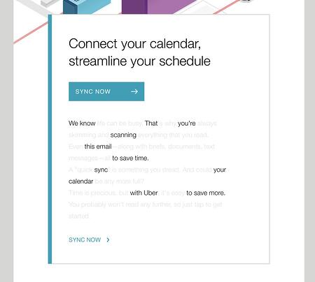 电子邮件营销活动例子:优步——“连接你的日历，简化你的时间表”