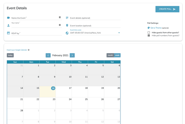当可用的会议投票创造者在他们的网站上，用日历选择会议时间
