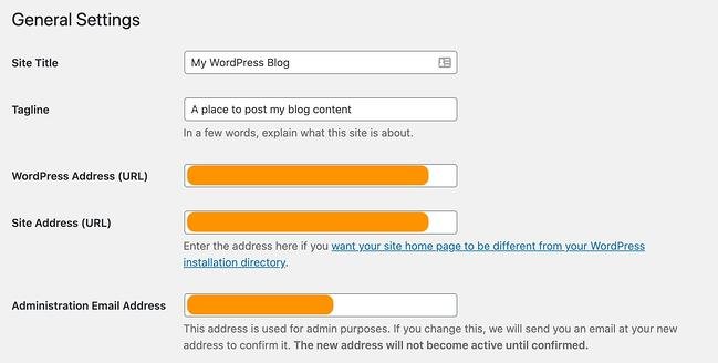 WordPress网站上的常规设置页面