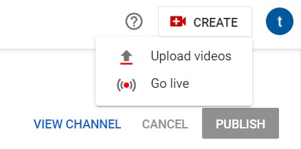 youtube上传视频点击“创建”按钮