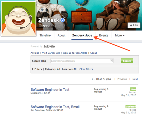 Zendesk Facebook的工作标签。
