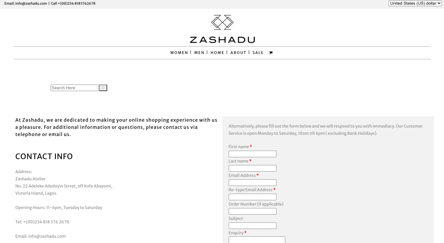 Zashadu联系我们页面